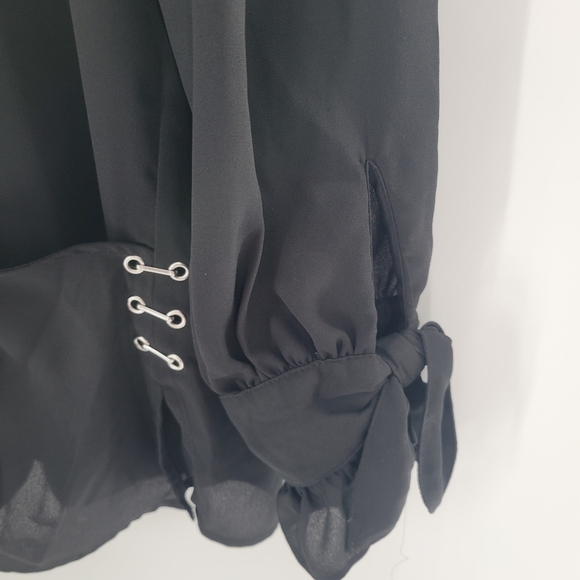 Michael Kors black long sleeves semi sheer faux wrap blouse Size L New - Picture 2 of 5